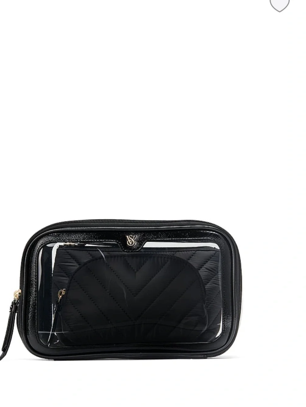 Victoria's Secret Black 3-Piece Quilted & Clear Makeup Bag Set